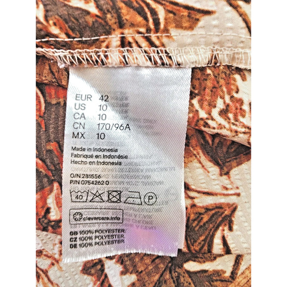 H&M Short Floral Fall Colors Red and Brown Shift Dress Long Sleeve Button Down - Picture 14 of 14